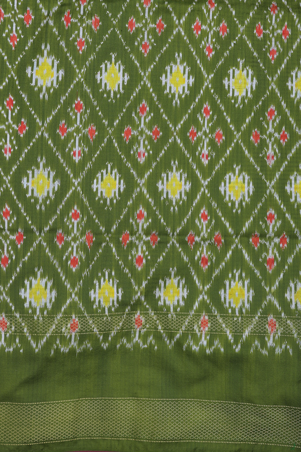 Pochampally Silk Saree In Green And White With Checks Design