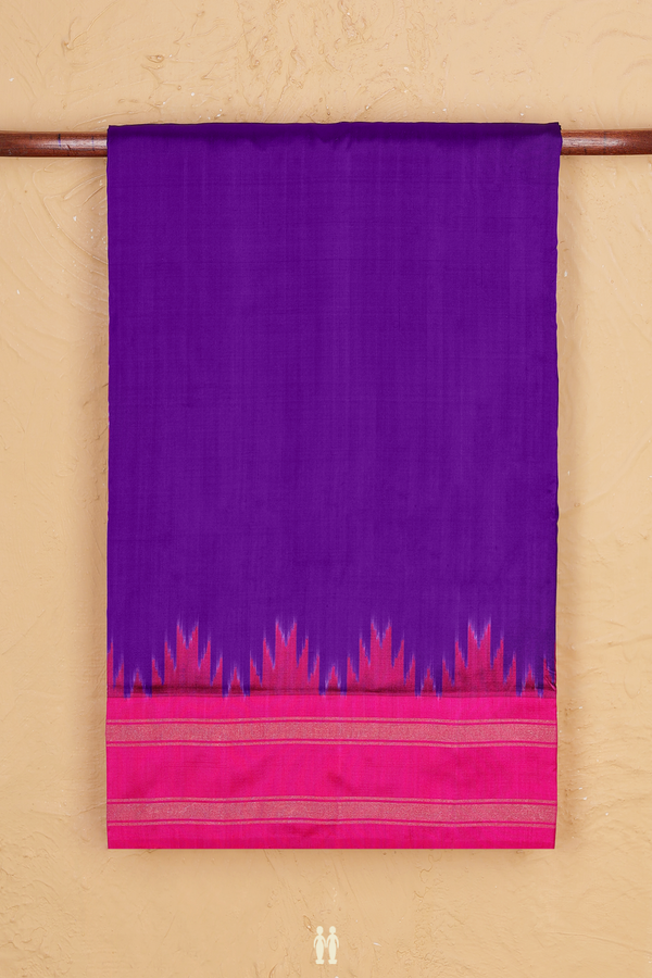 Pochampally Silk Saree In Plain Purple With Temple Border