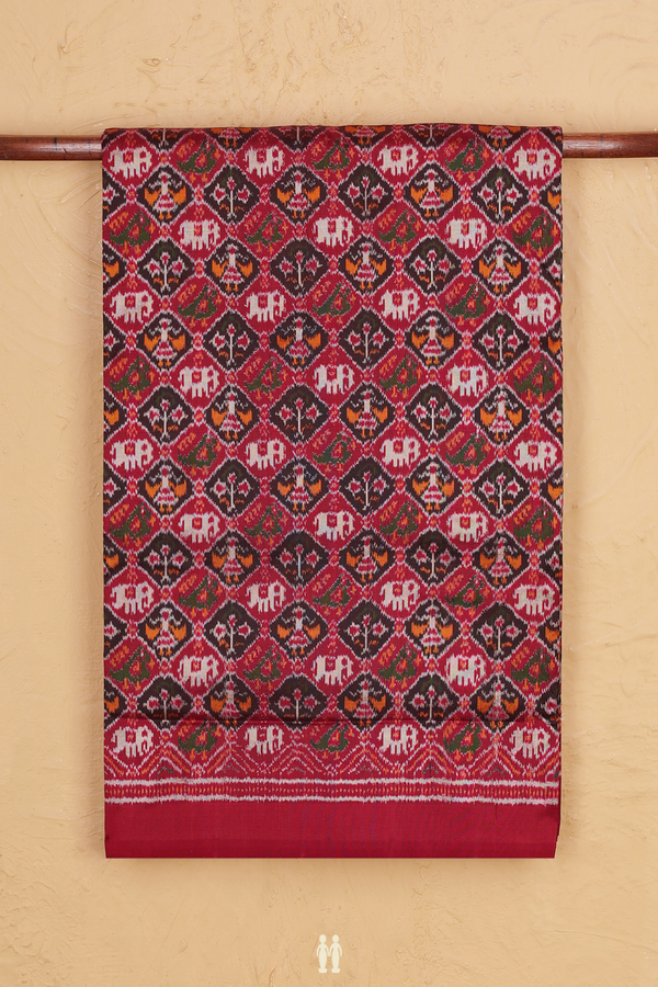 Pochampally Silk Saree In Red And Black With Elephant Design