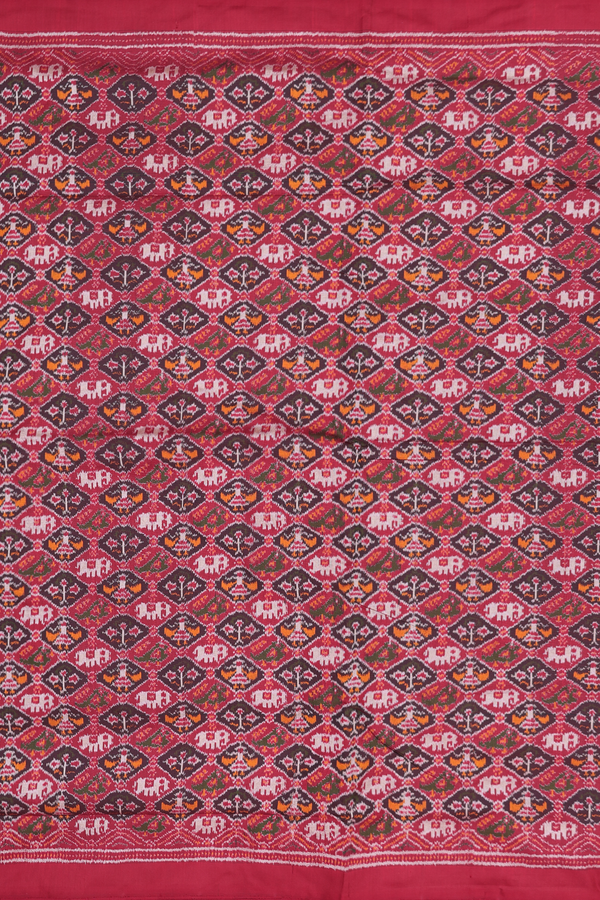 Pochampally Silk Saree In Red And Black With Elephant Design