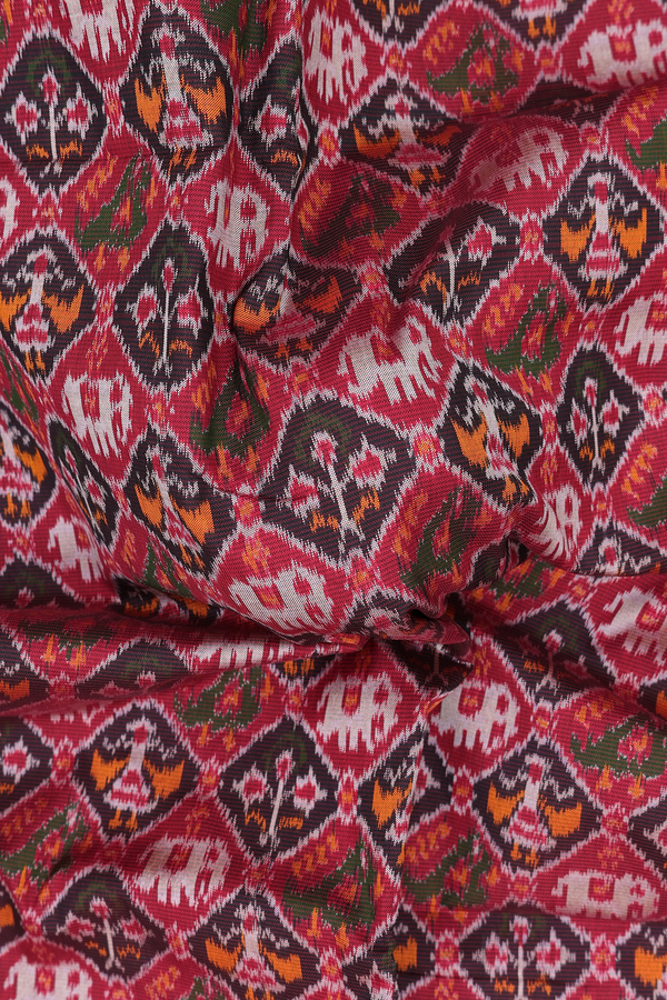 Pochampally Silk Saree In Red And Black With Elephant Design