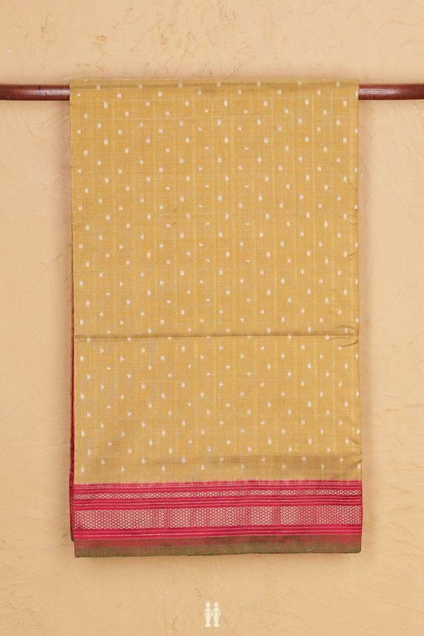 Pochampally Silk Saree In Brick Yellow With Ikat Buttas