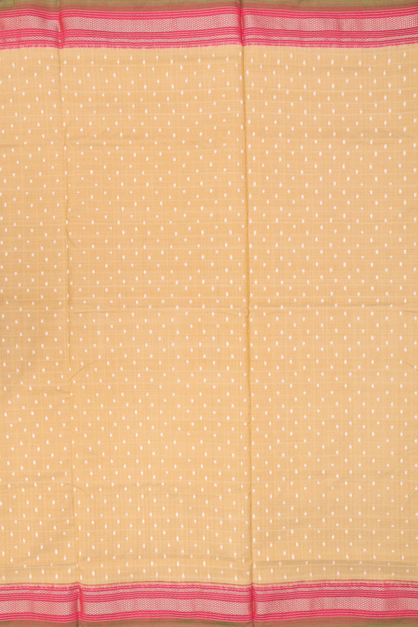 Pochampally Silk Saree In Brick Yellow With Ikat Buttas