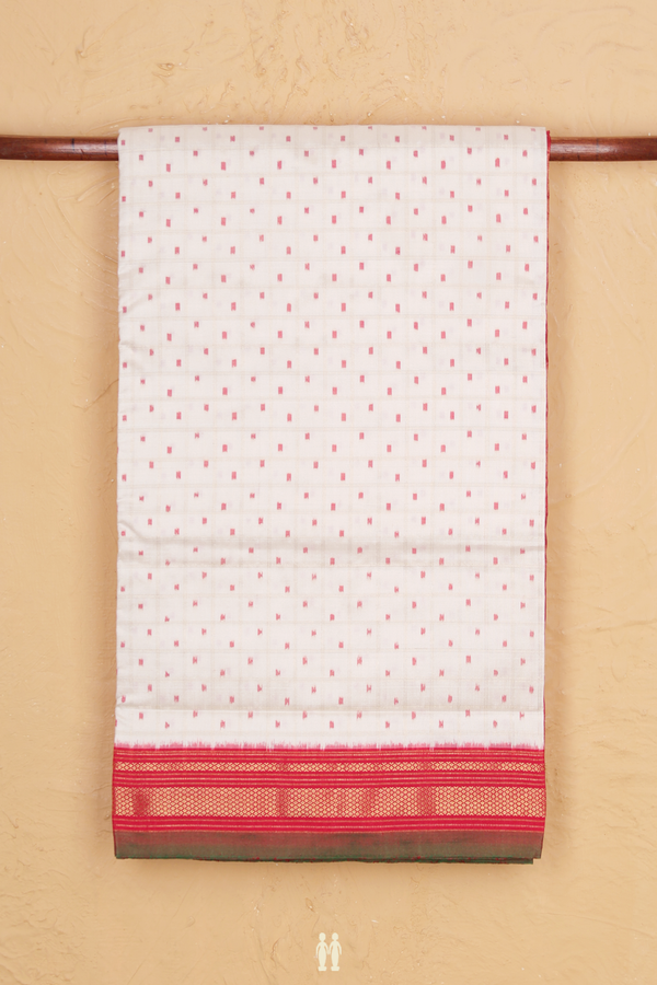 Pochampally Silk Saree In White With Ikat Buttas