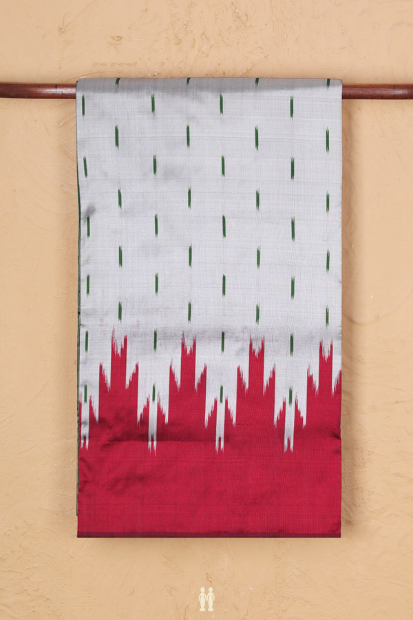 Pochampally Silk Saree In Grey With Ikat Buttas