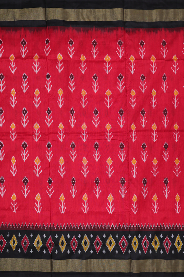 Pochampally Silk Saree In Red With Ikat Design