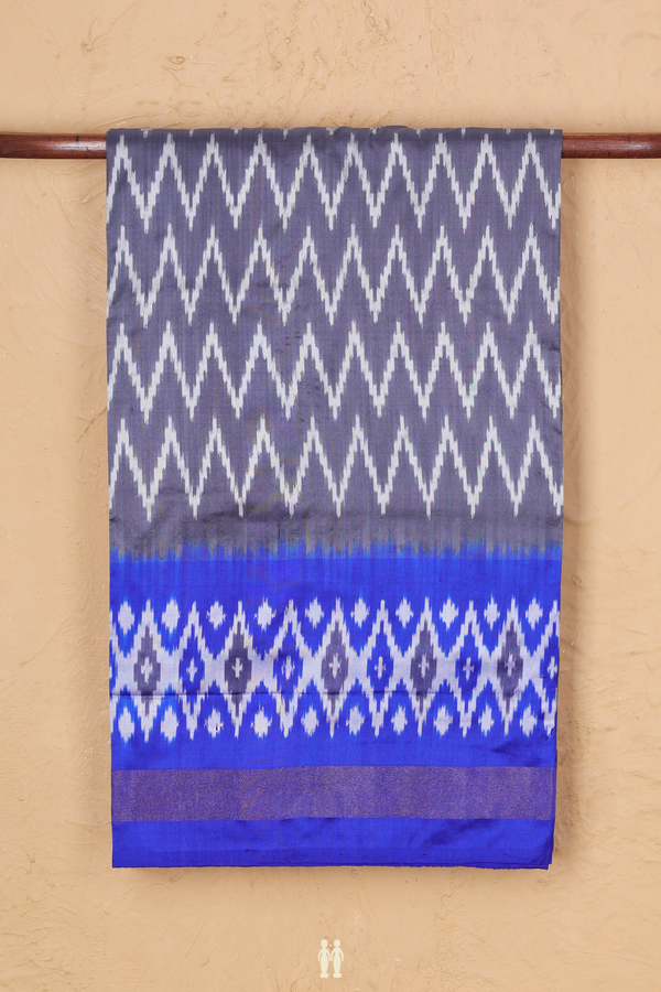 Pochampally Silk Saree In Charcoal Grey With Chevron Design