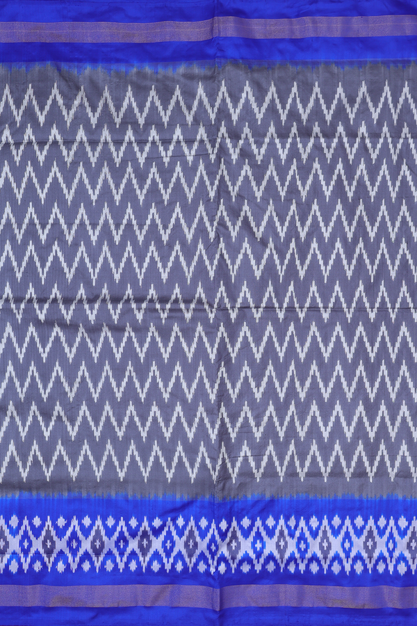 Pochampally Silk Saree In Charcoal Grey With Chevron Design