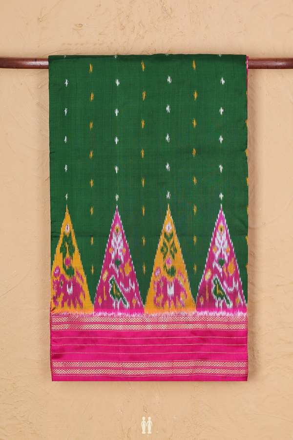 Pochampally Silk Saree In Forest Green With Ikat Buttas