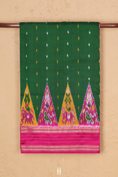Pochampally Silk Saree In Forest Green With Ikat Buttas