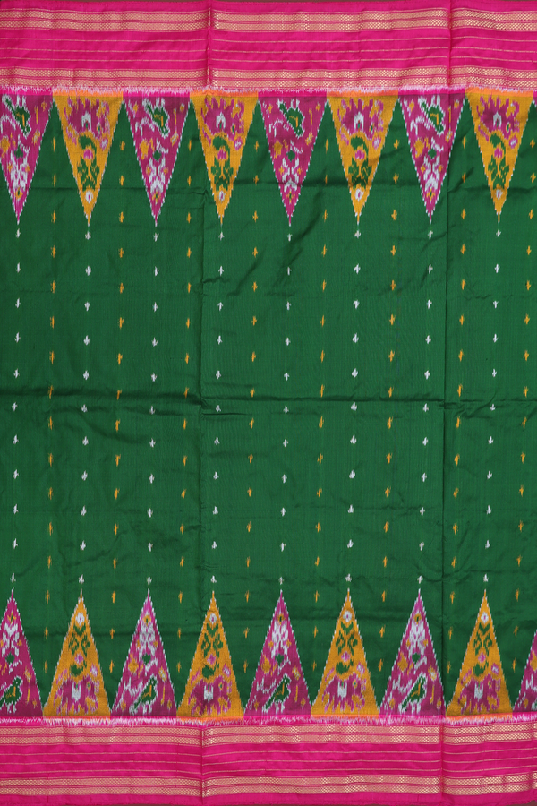 Pochampally Silk Saree In Forest Green With Ikat Buttas
