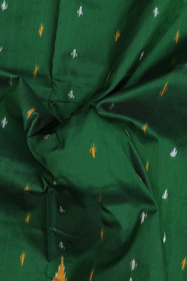 Pochampally Silk Saree In Forest Green With Ikat Buttas