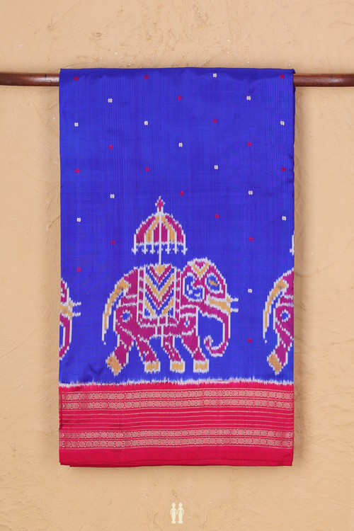 Pochampally Silk Saree In Indigo Blue With Threadwork Buttis