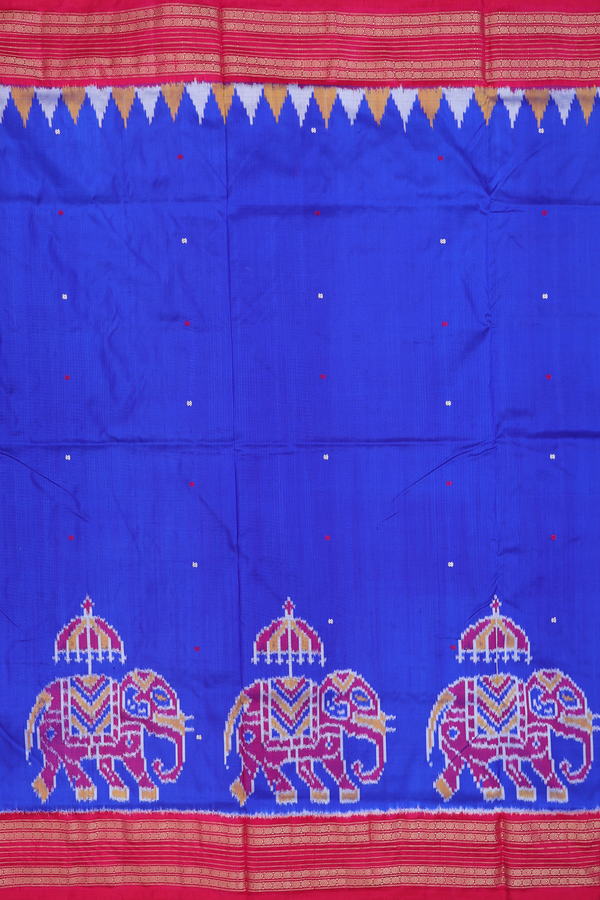 Pochampally Silk Saree In Indigo Blue With Threadwork Buttis