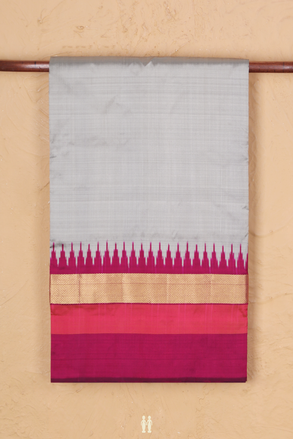 Pochampally Silk Saree In Grey With Contrast Border