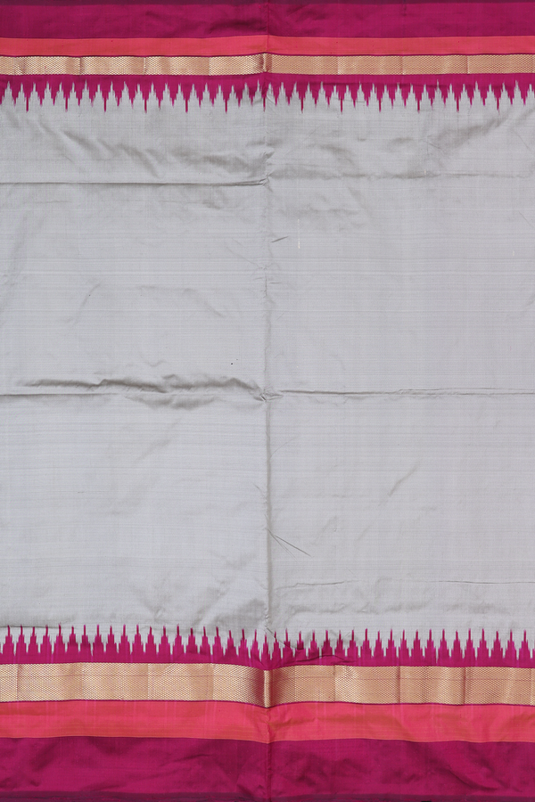 Pochampally Silk Saree In Grey With Contrast Border