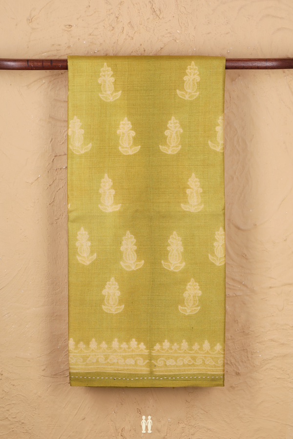 Tussar Silk Saree In Olive Yellow With Shibori Design