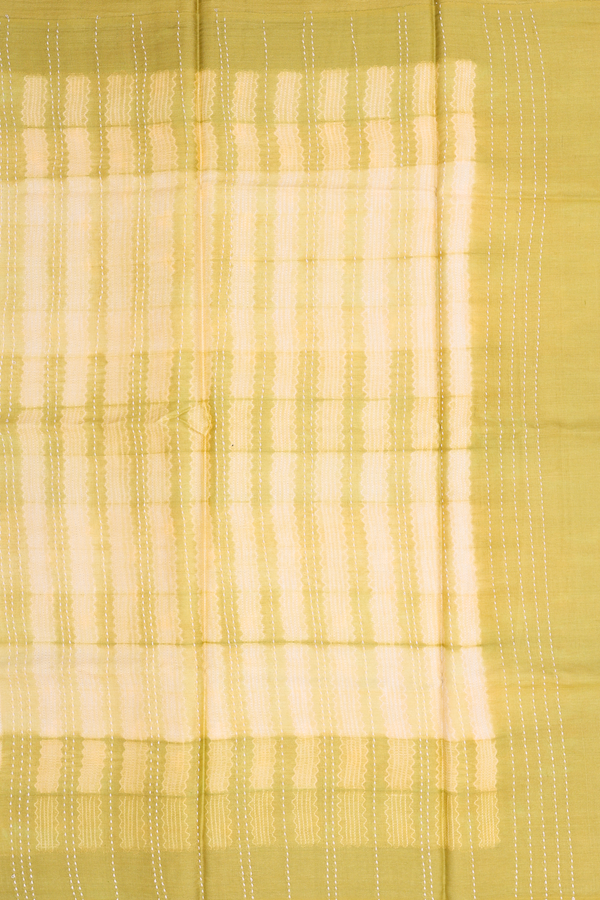 Tussar Silk Saree In Olive Yellow With Shibori Design