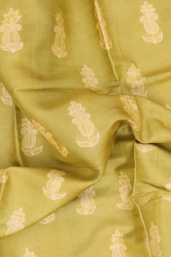 Tussar Silk Saree In Olive Yellow With Shibori Design
