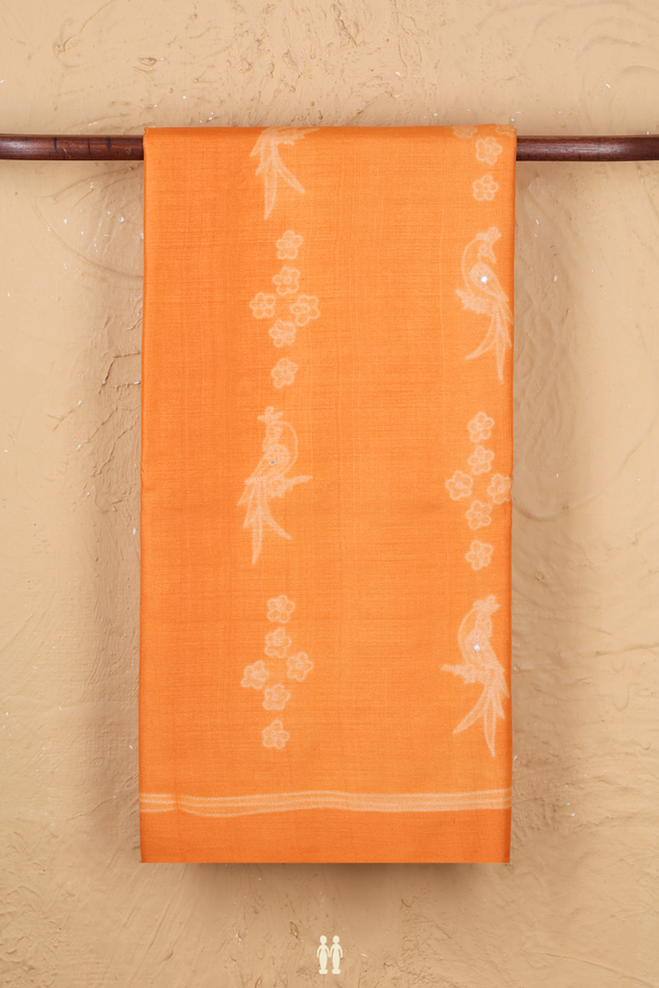 Tussar Silk Saree In Orange With Shibori Design