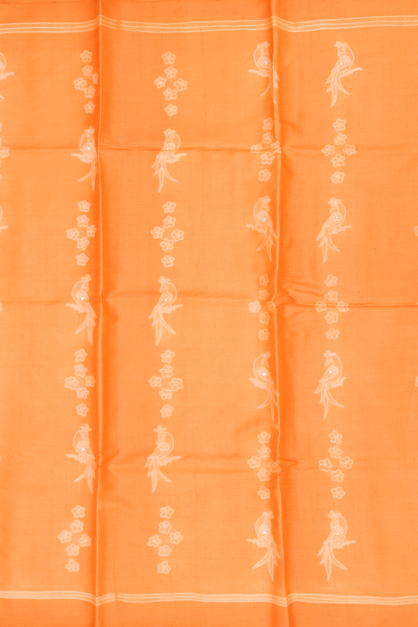 Tussar Silk Saree In Orange With Shibori Design