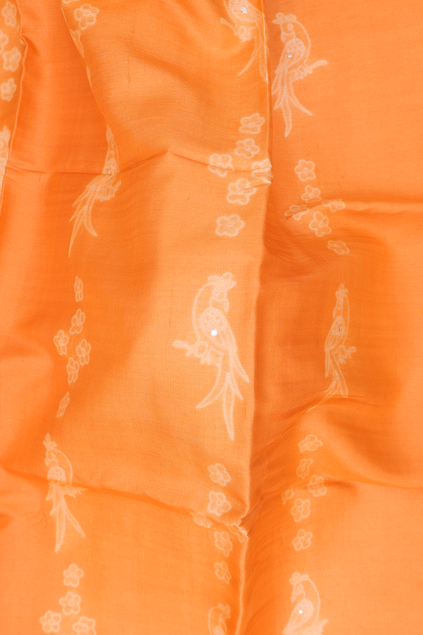 Tussar Silk Saree In Orange With Shibori Design