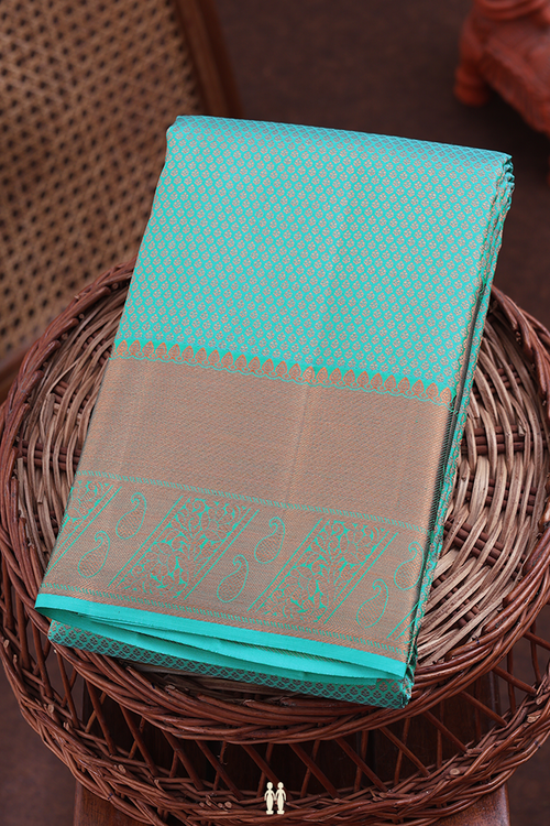 Kanchipuram Silk Saree In Tiffany Blue With Brocade Design