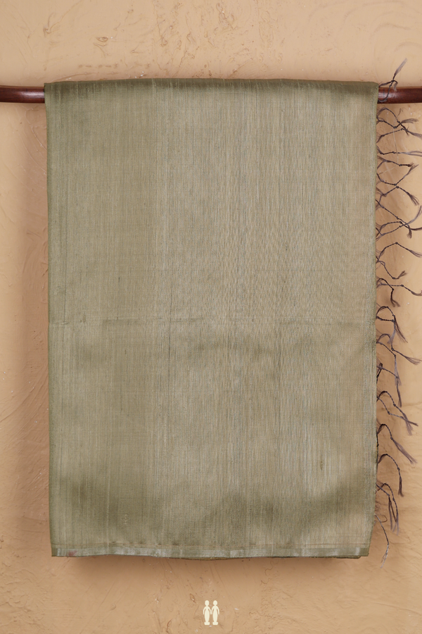 Raw Silk Saree In Cardamom Green With Zari Pallu