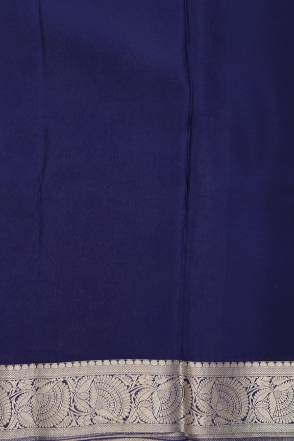 Mysore Silk Saree In Oxford Blue With Floral Design
