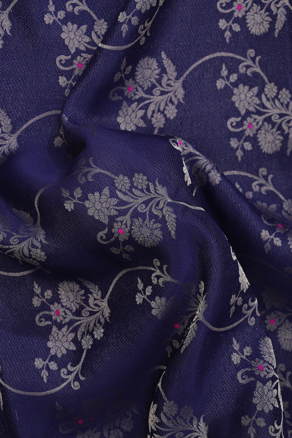 Mysore Silk Saree In Oxford Blue With Floral Design