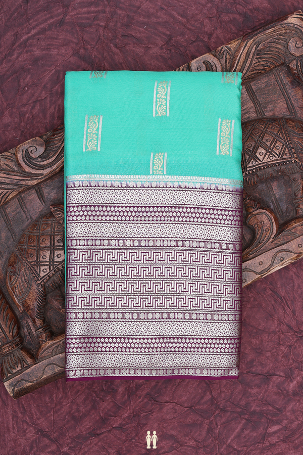 Mysore Silk Saree In Mint Blue With Zari Buttas