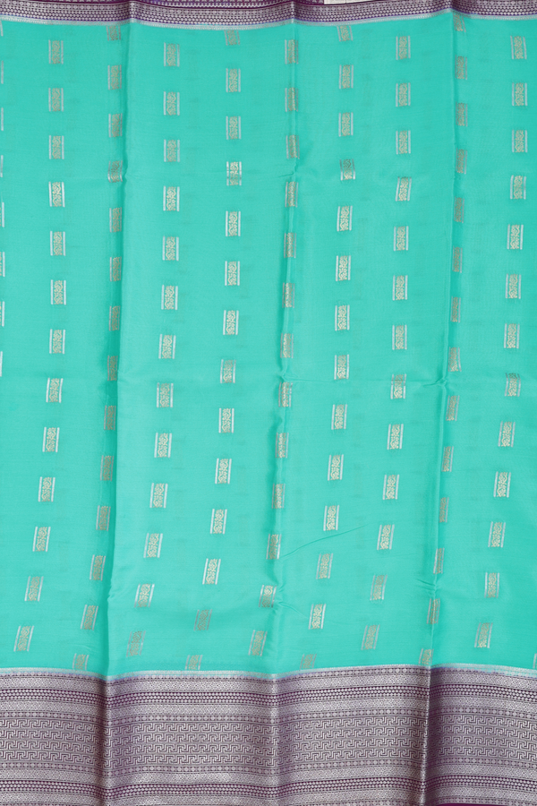 Mysore Silk Saree In Mint Blue With Zari Buttas