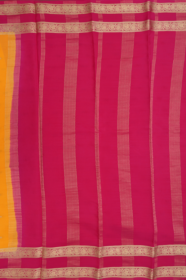 Mysore Silk Saree In Royal Orange With Floral Buttas