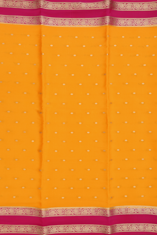 Mysore Silk Saree In Royal Orange With Floral Buttas