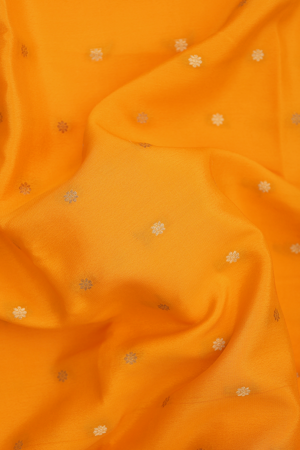 Mysore Silk Saree In Royal Orange With Floral Buttas