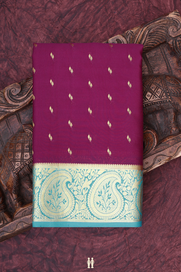 Mysore Silk Saree In Grape Purple With Zari Buttas