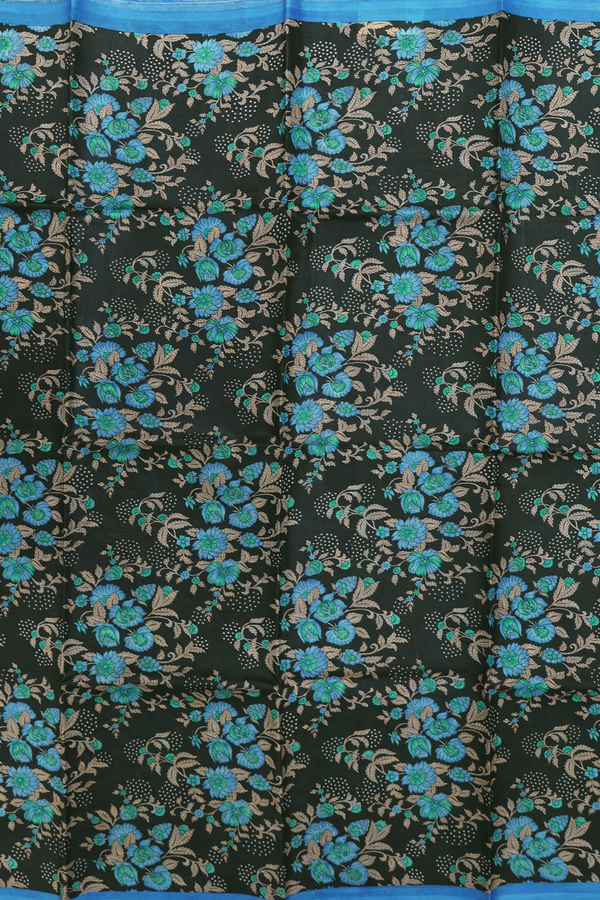 Printed Silk Saree In Dark Green With Floral Design