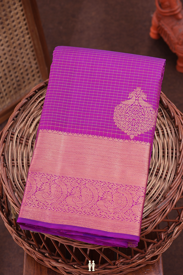 Kanchipuram Silk Saree In Grape Purple With Checks Design