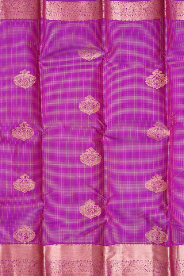 Kanchipuram Silk Saree In Grape Purple With Checks Design