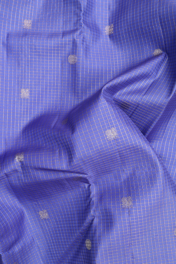 Kanchipuram Silk Saree In Misty Blue With Checks Design