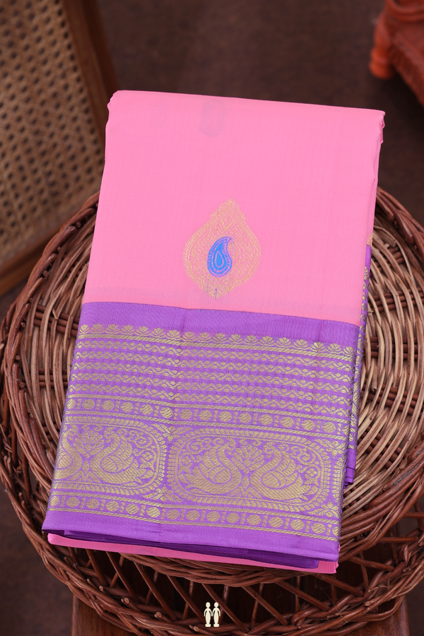 Kanchipuram Silk Saree In Pink With Zari Motifs