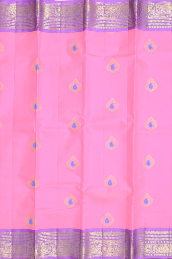 Kanchipuram Silk Saree In Pink With Zari Motifs