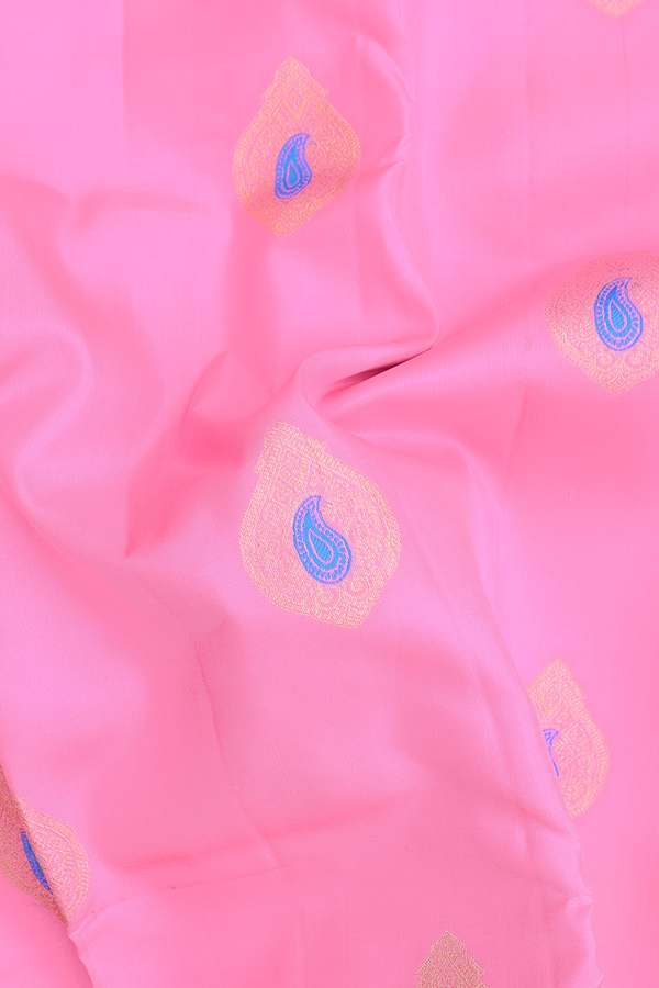 Kanchipuram Silk Saree In Pink With Zari Motifs