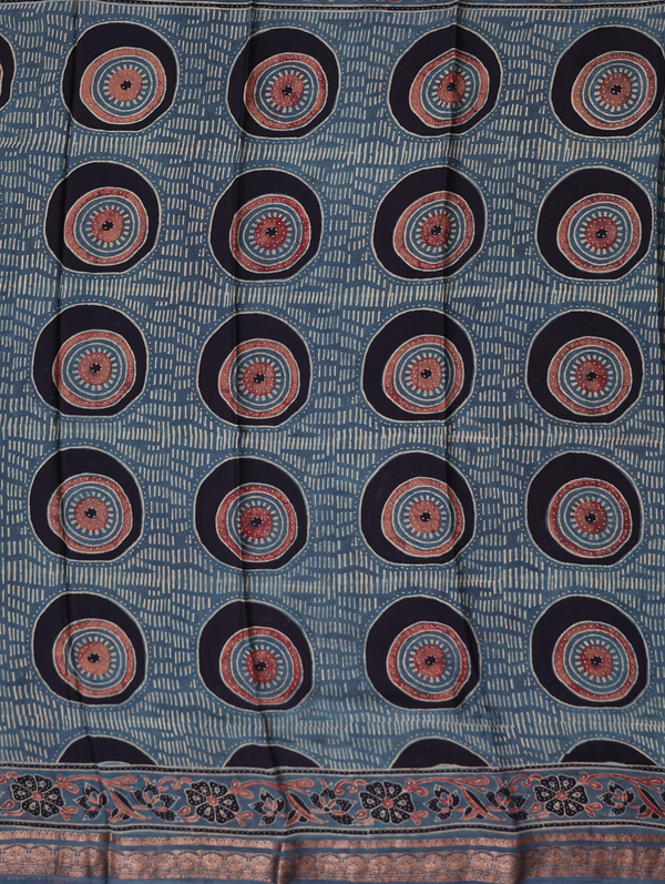 Crepe Saree In Aegean Blue With Printed Design