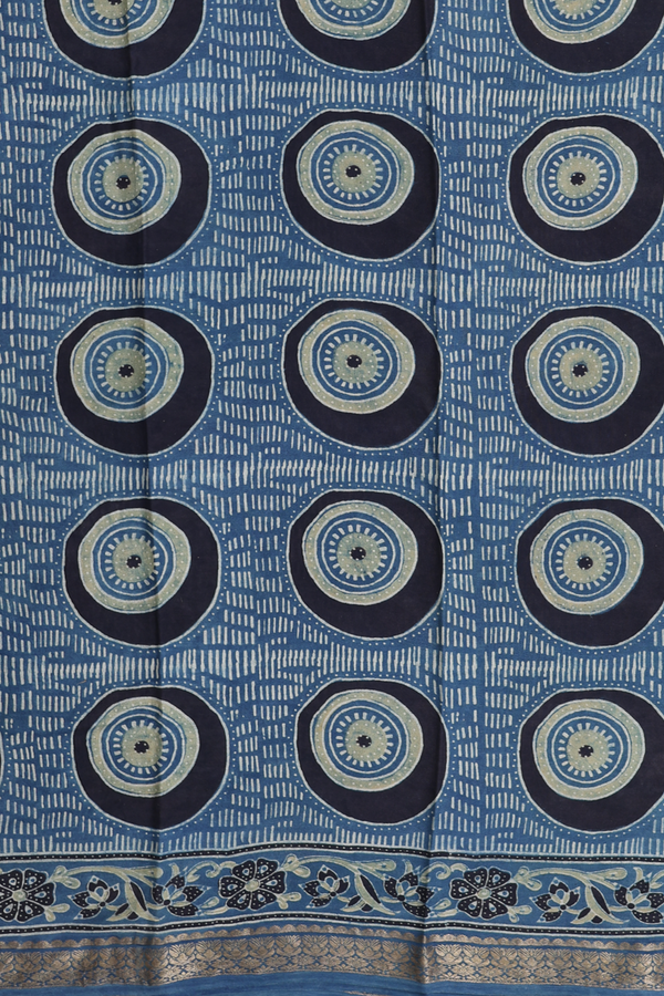 Crepe Saree In Blue With Printed Design