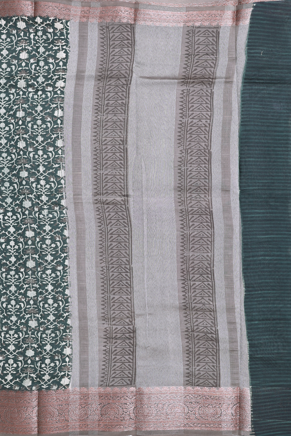 Chanderi Cotton Saree In Dark Green With Printed Design