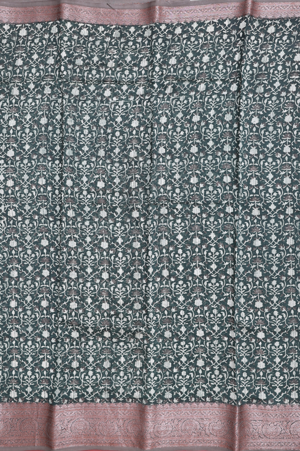Chanderi Cotton Saree In Dark Green With Printed Design