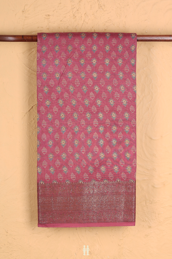 Chanderi Cotton Saree In Mulberry With Printed Design