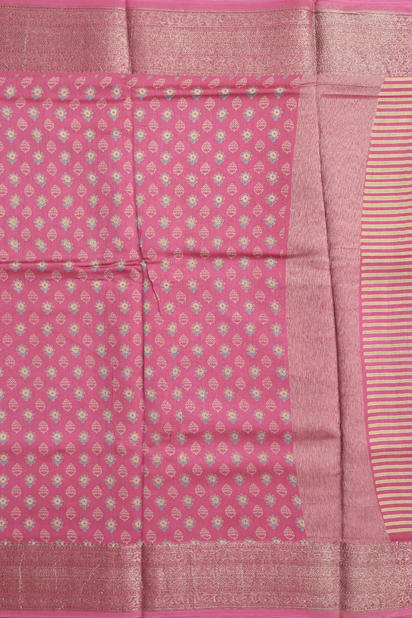 Chanderi Cotton Saree In Mulberry With Printed Design
