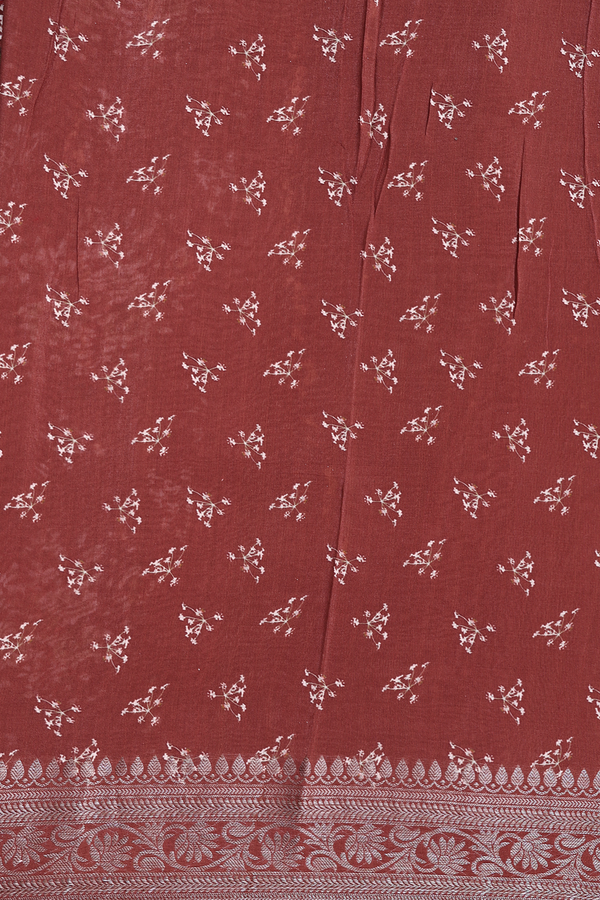 Chanderi Cotton Saree In Brick Brown With Floral Design